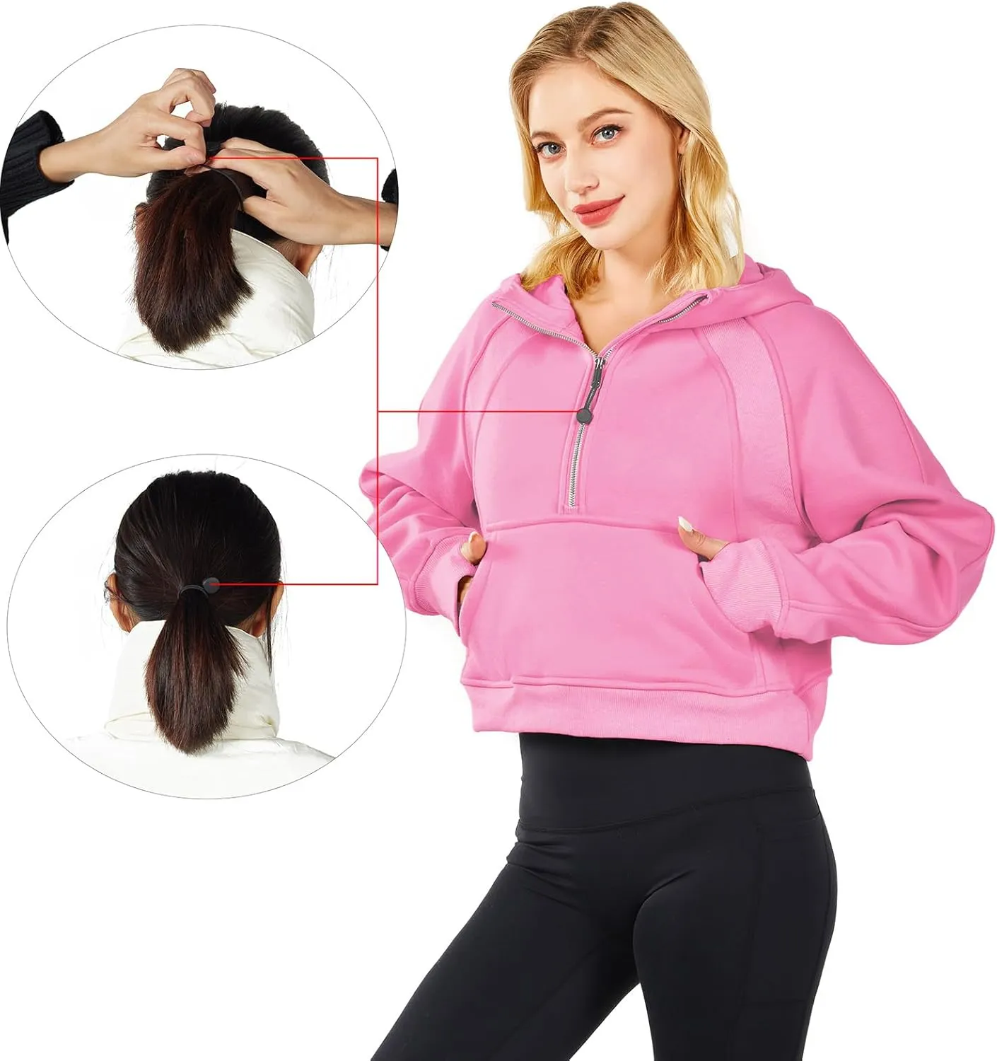 Womens Hoodies Oversized Sweatshirts Half Zip Pullover Cropped Long Sleeve Spring Fall Outfits Thumb Hole