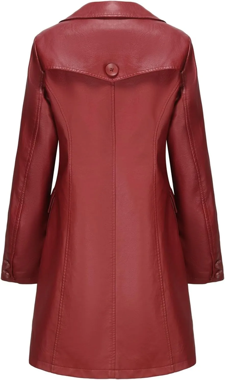 Women's Lapel Leather Jacket Fashion Solid Colour Long-sleeved -breasted Medium-Length Coat Fall Winter Warm