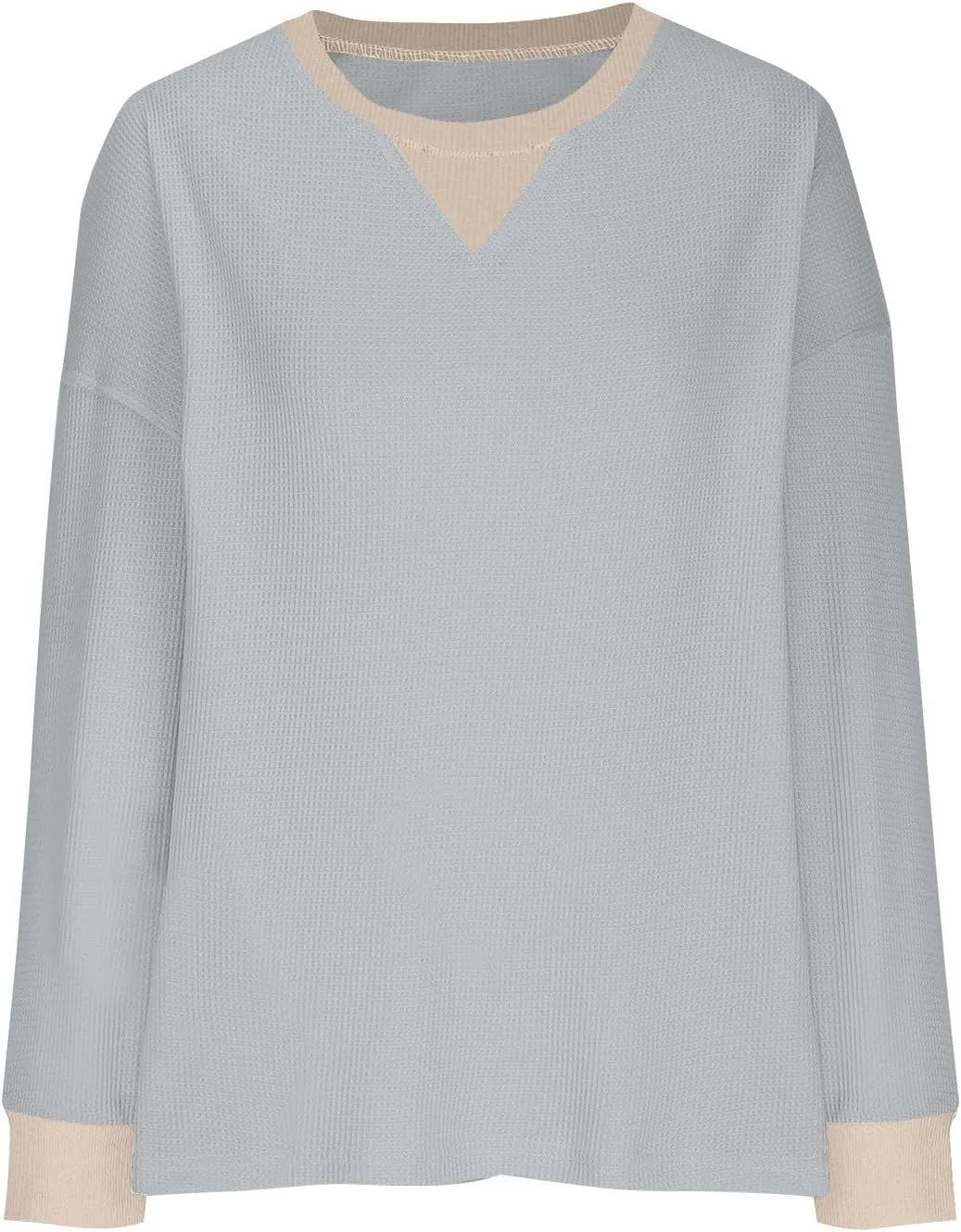 Womens Long Sleeve Crewneck Sweatshirt Trendy 2024 Casual Waffle Knit Pullover Tops Oversized Fall Sweatshirts