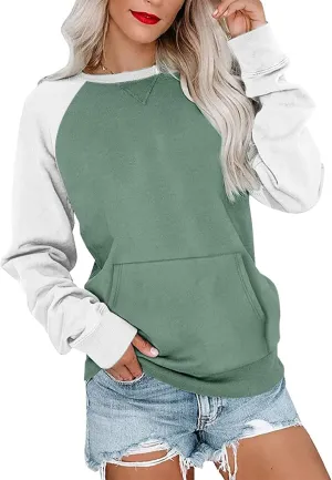 Womens Long Sleeve Sweatshirt Casual Crewneck Cute Pullover Tops Lightweight Sweatshirt with Pocket
