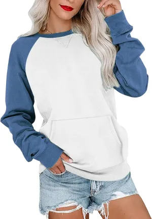 Womens Long Sleeve Sweatshirt Casual Crewneck Cute Pullover Tops Lightweight Sweatshirt with Pocket