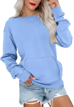 Womens Long Sleeve Sweatshirts Casual Crewneck Cute Pullover Tops Lightweight Sweatshirt with Pocket 2025