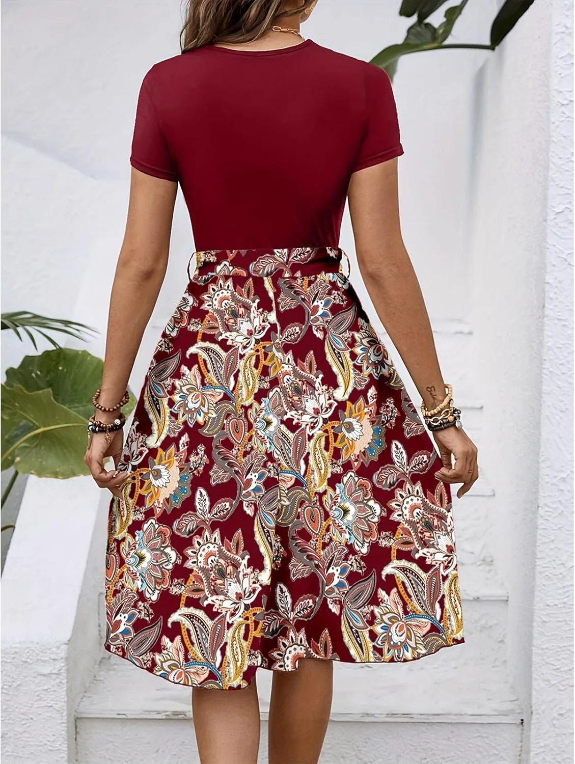 Womens Midi Dress Spring Summer Short Sleeve Petite Dresses 2025 Ladies Casual Plus Size Floral T-Shirt Flowy Beach Sundress