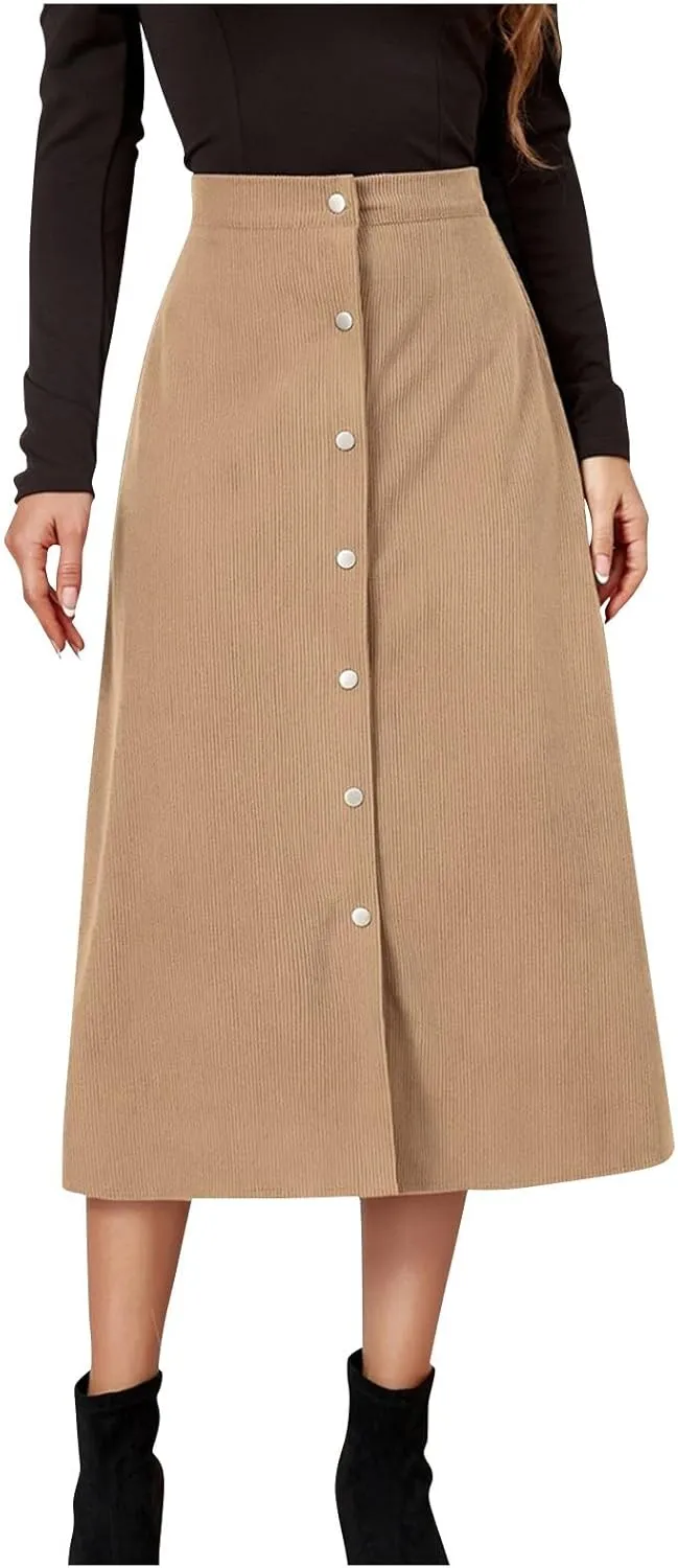Women's Mini/Mid-Length Corduroy Skirts Casual Fashion Skirts A-Line Button Down Work Outfits Wear with Shirts