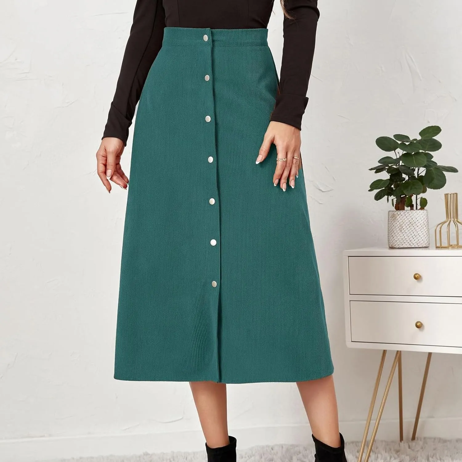 Women's Mini/Mid-Length Corduroy Skirts Casual Fashion Skirts A-Line Button Down Work Outfits Wear with Shirts