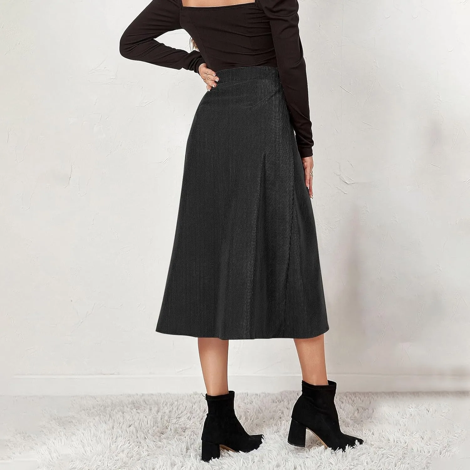 Women's Mini/Mid-Length Corduroy Skirts Casual Fashion Skirts A-Line Button Down Work Outfits Wear with Shirts