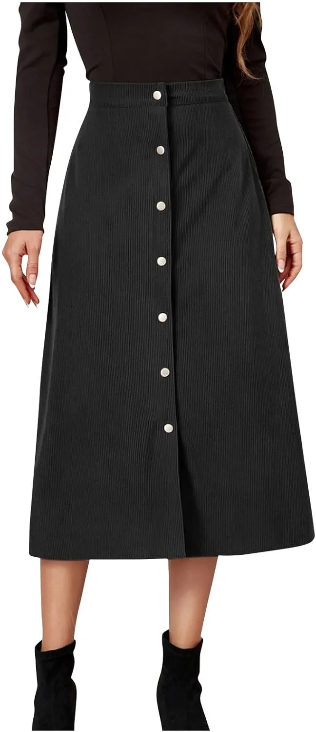 Women's Mini/Mid-Length Corduroy Skirts Casual Fashion Skirts A-Line Button Down Work Outfits Wear with Shirts