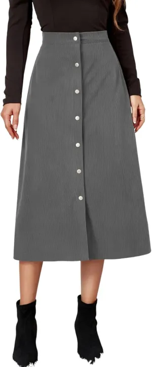 Women's Mini/Mid-Length Corduroy Skirts Casual Fashion Skirts A-Line Button Down Work Outfits Wear with Shirts