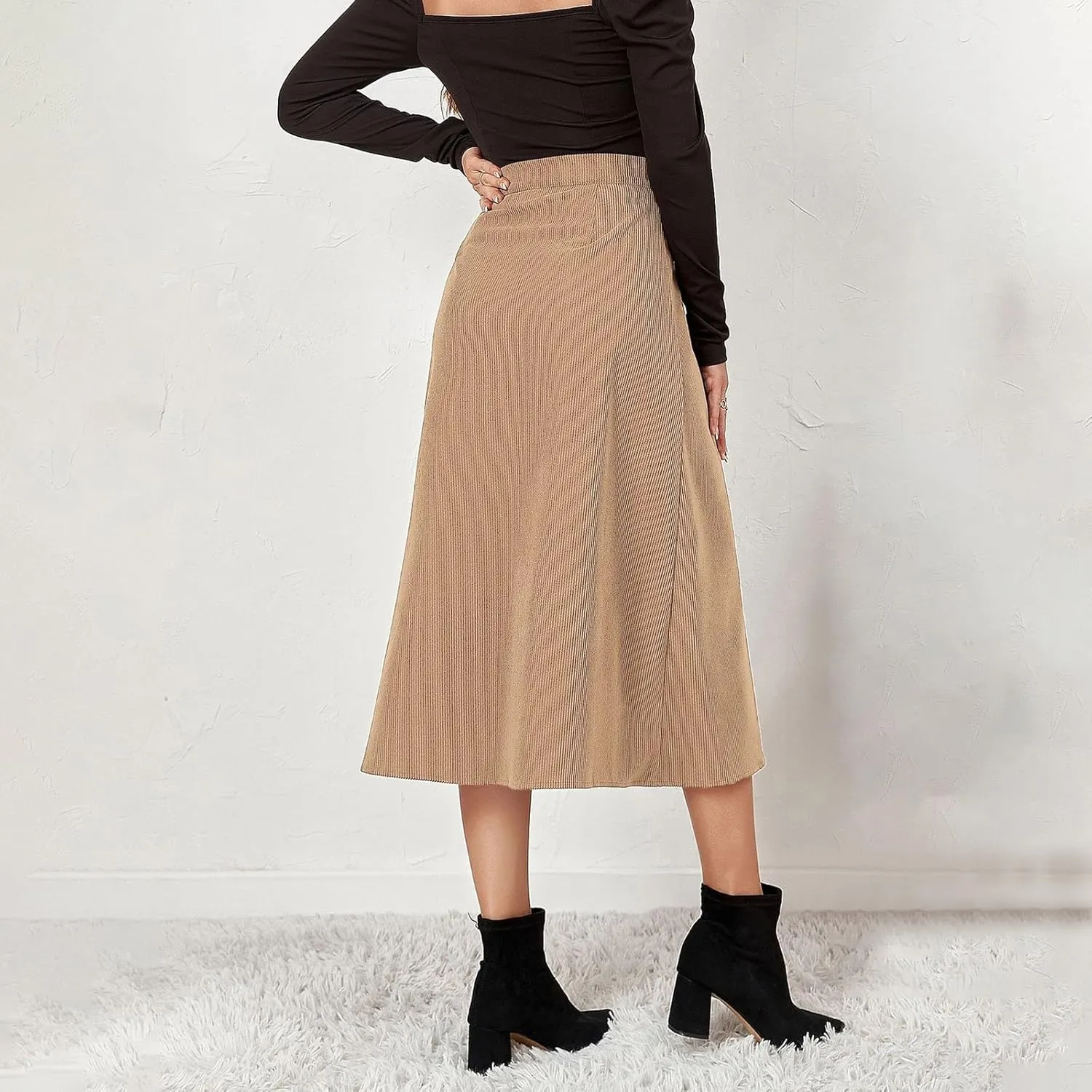 Women's Mini/Mid-Length Corduroy Skirts Casual Fashion Skirts A-Line Button Down Work Outfits Wear with Shirts