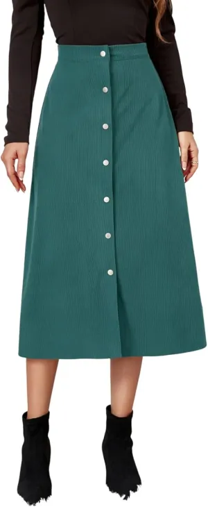 Women's Mini/Mid-Length Corduroy Skirts Casual Fashion Skirts A-Line Button Down Work Outfits Wear with Shirts