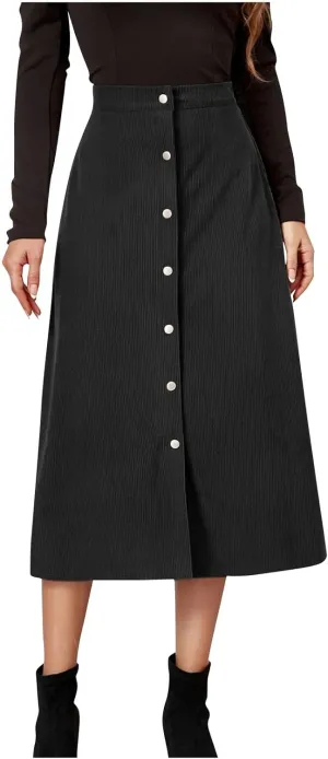 Women's Mini/Mid-Length Corduroy Skirts Casual Fashion Skirts A-Line Button Down Work Outfits Wear with Shirts