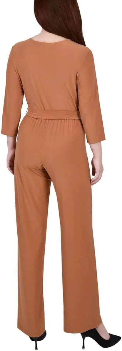 Womens Petites Matte Jersey Belted Jumpsuit
