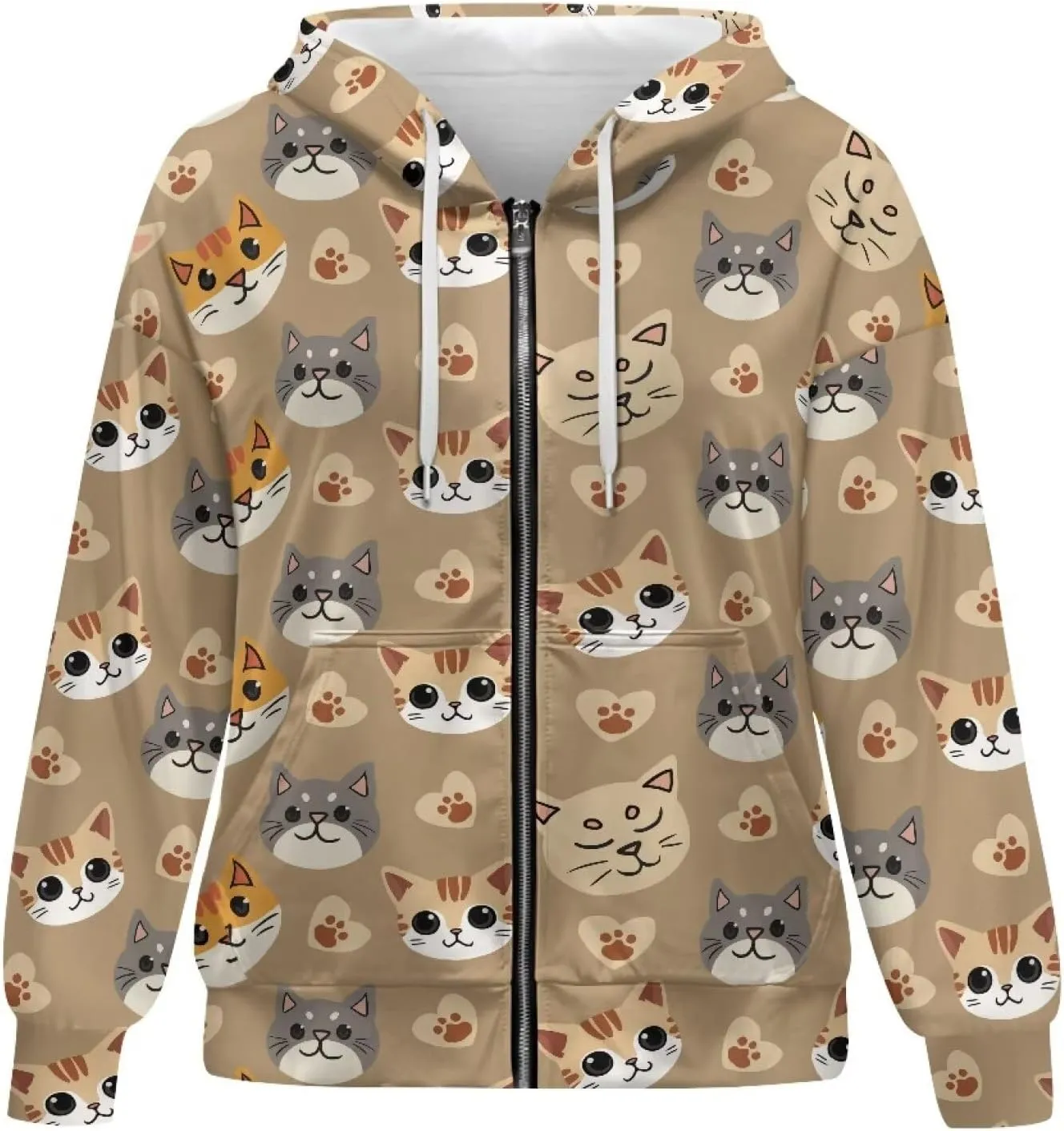 Women's Stylish Full-Zip Hoodies Oversized Hooded Sweatshirt Drawstring Long Sleeve Y2k Clothes with Pockets