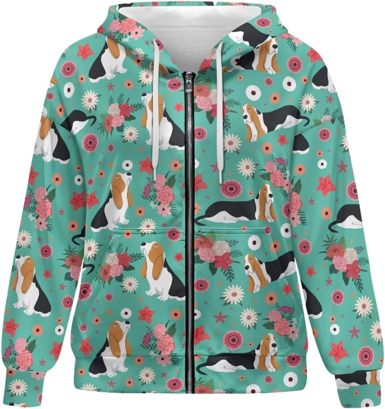 Women's Stylish Full-Zip Hoodies Oversized Hooded Sweatshirt Drawstring Long Sleeve Y2k Clothes with Pockets