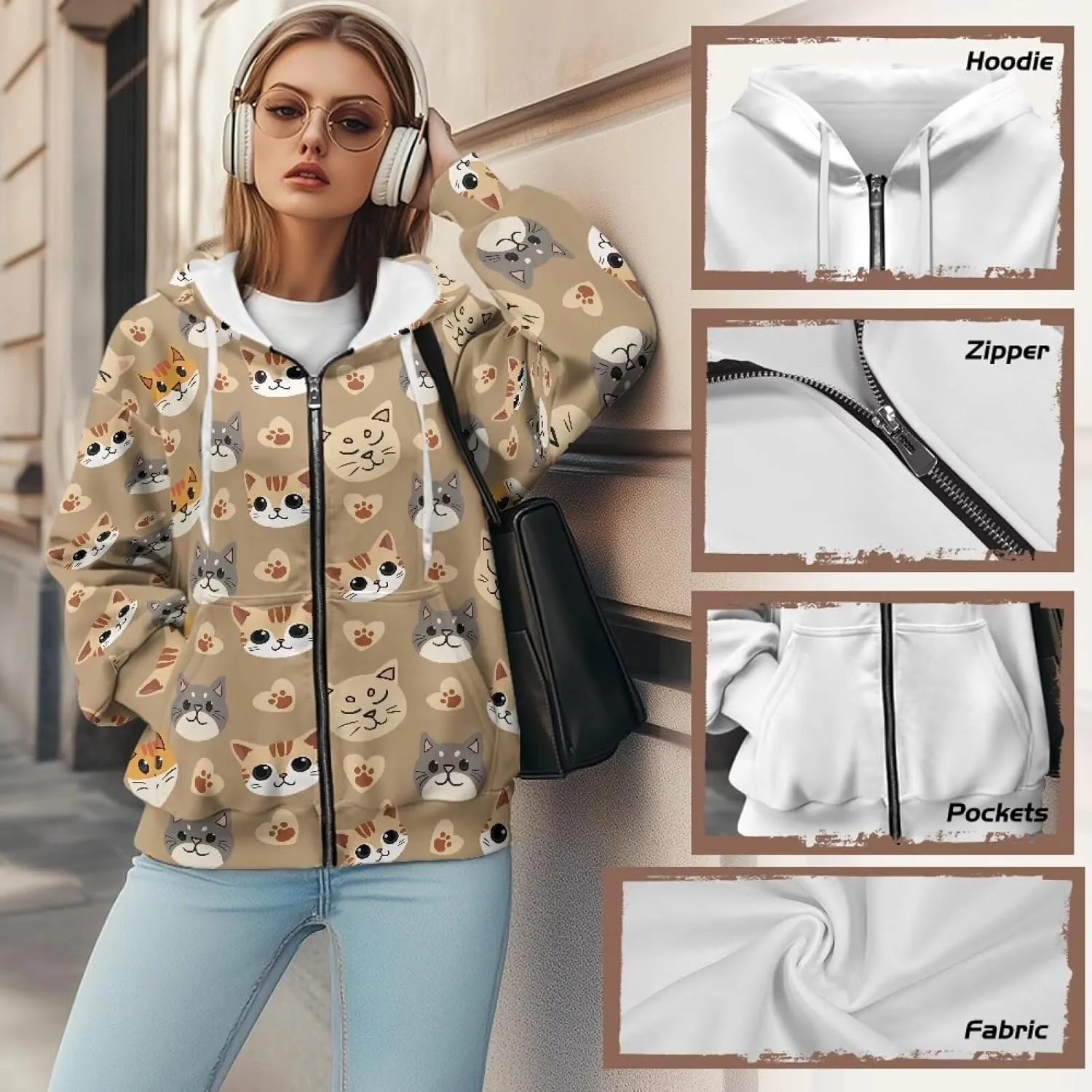 Women's Stylish Full-Zip Hoodies Oversized Hooded Sweatshirt Drawstring Long Sleeve Y2k Clothes with Pockets