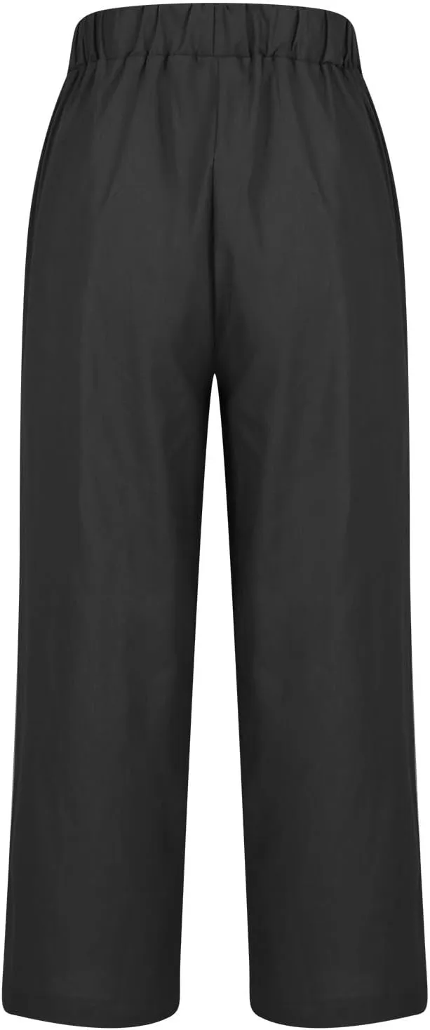 Womens Summer Vacation Pants Straight Wide Leg Cotton Linen Trousers Lightweight Clothing with Pockets