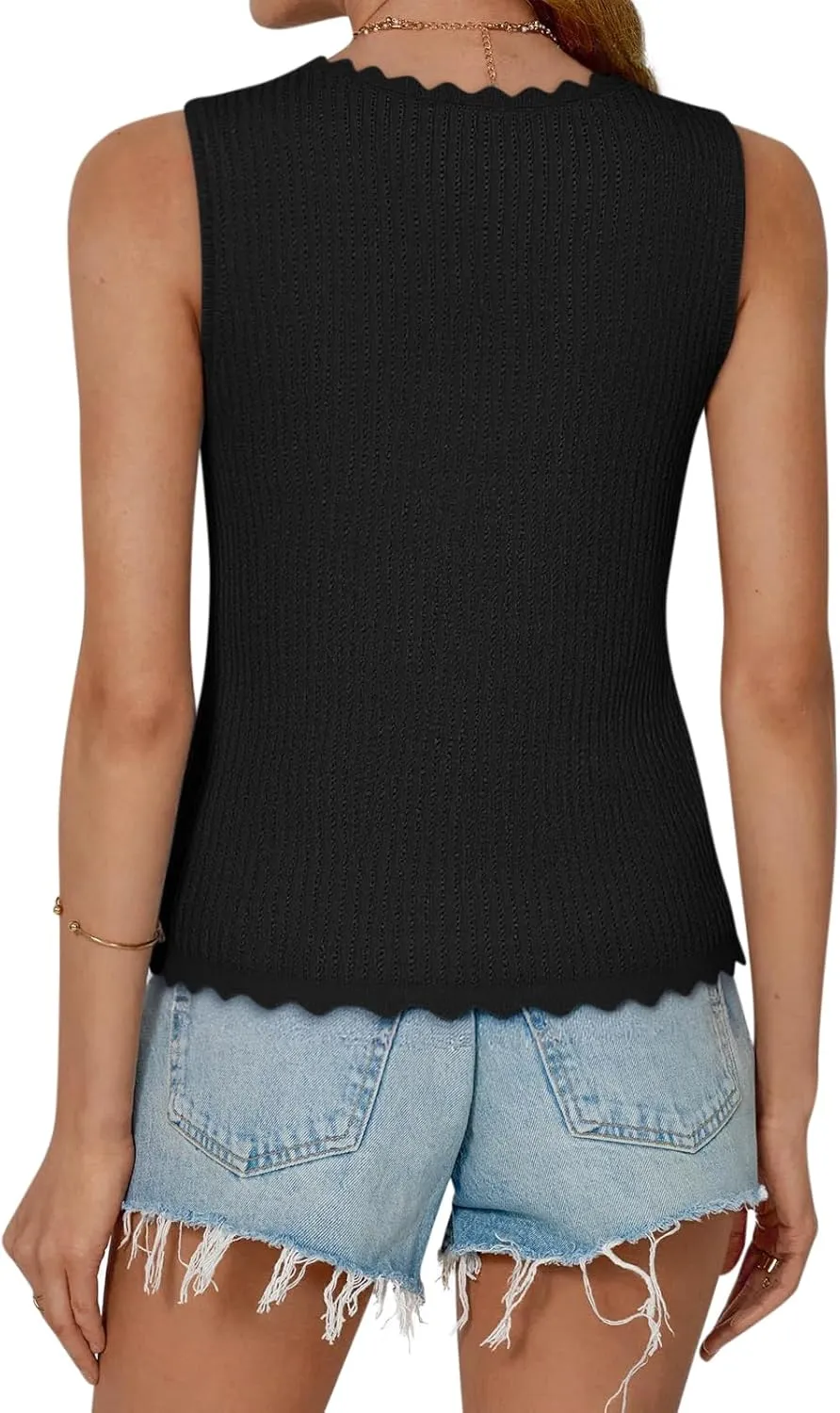 Womens Tie Front Tops Trendy 2025 Summer V Neck Sleeveless Sweater Vests Fashion Cute Crochet Knit Tops