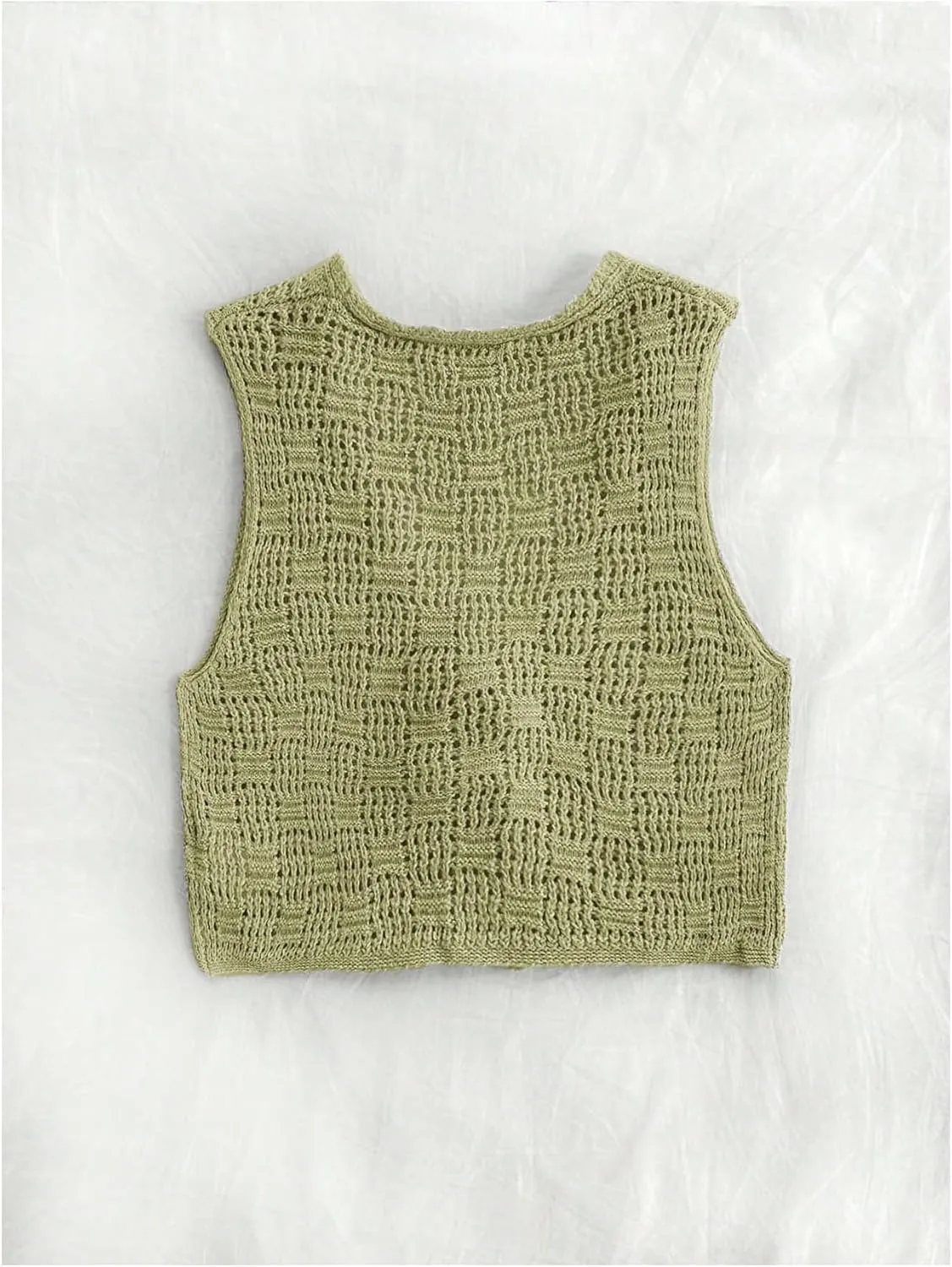 Women's V Neck Crochet Knit Sweater Vests Sleeveless Tie Front Tank Tops Summer Knitwear
