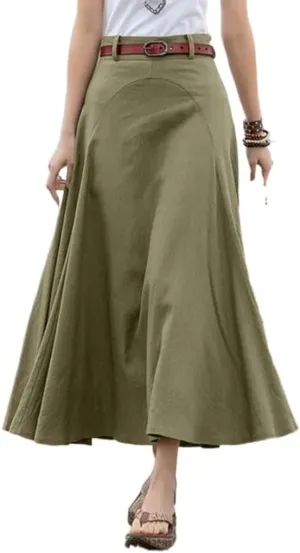Women's Vintage High Waist A-Line Flared Midi Skirts with Pockets Plus Size Lightweight Casual Midi Skirt
