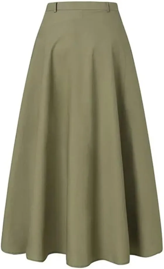 Women's Vintage High Waist A-Line Flared Midi Skirts with Pockets Plus Size Lightweight Casual Midi Skirt