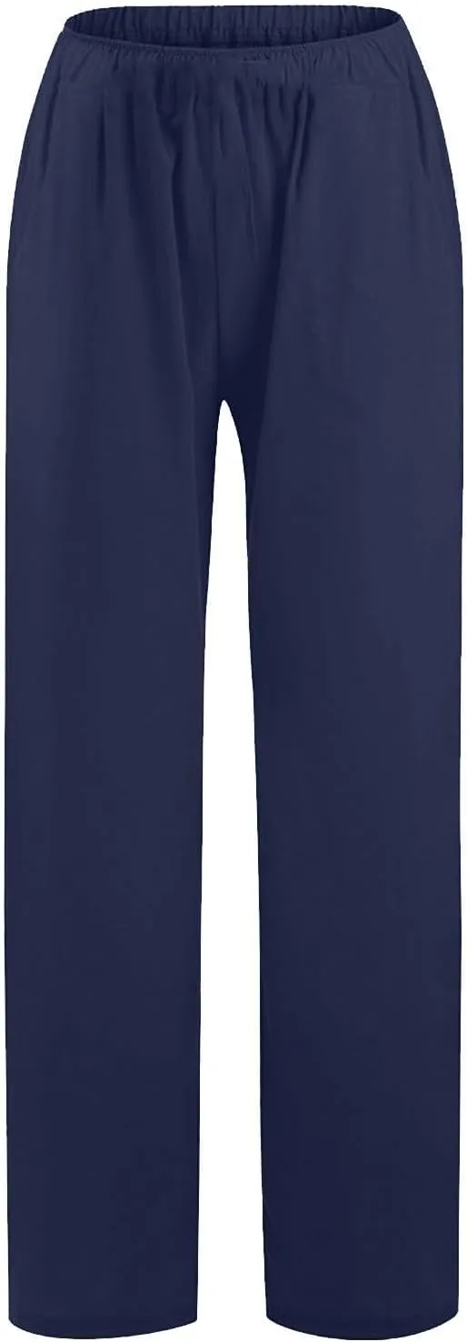 Womens Wide Leg Linen Pants Casual Summer Drawstring Flowy Palazzo Elastic High Waisted Loose Beach Trousers
