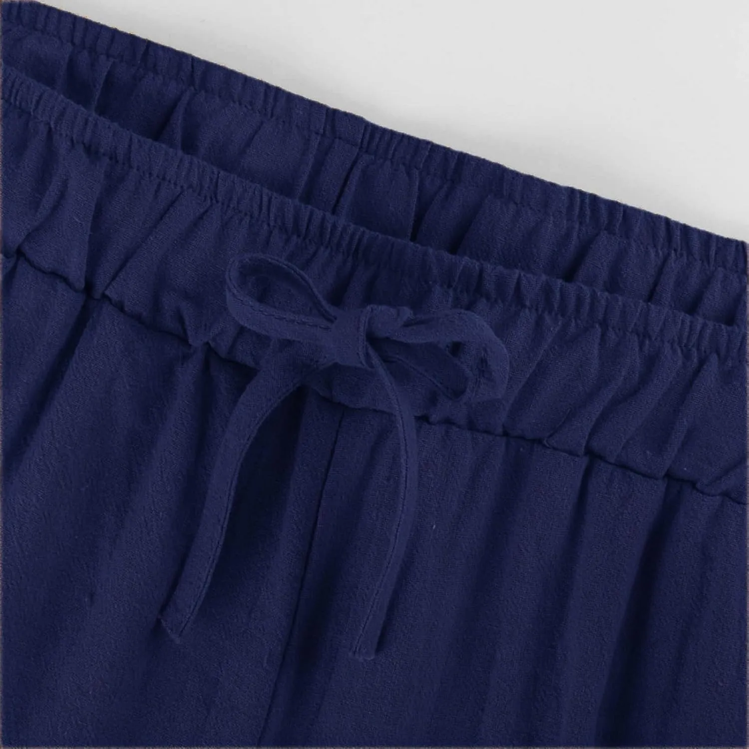 Womens Wide Leg Linen Pants Casual Summer Drawstring Flowy Palazzo Elastic High Waisted Loose Beach Trousers