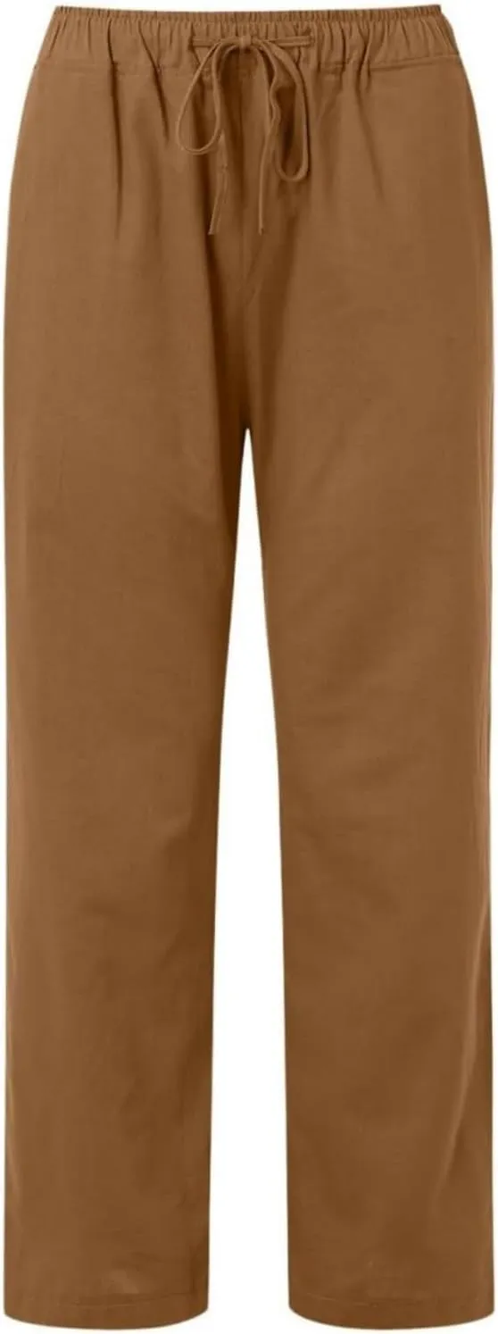 Womens Wide Leg Linen Pants Casual Summer Drawstring Flowy Palazzo Elastic High Waisted Loose Beach Trousers