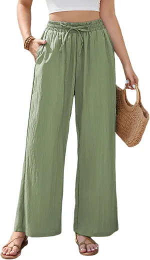 Women's Wide Leg Pants Flowy Pants for Women Casual Palazzo Trousers Loose Fit High Waisted Drawstring with Pocket