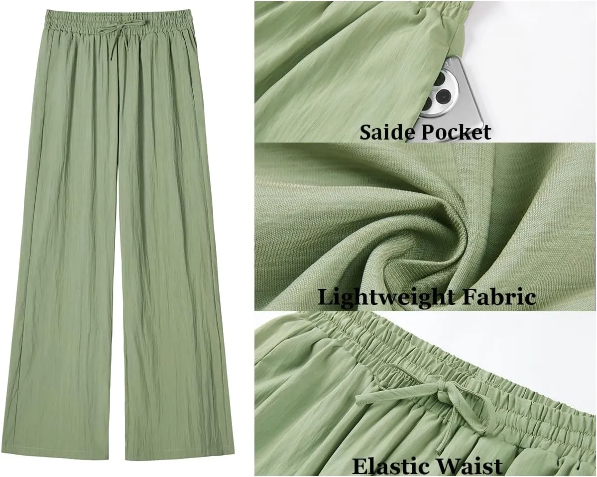 Women's Wide Leg Pants Flowy Pants for Women Casual Palazzo Trousers Loose Fit High Waisted Drawstring with Pocket