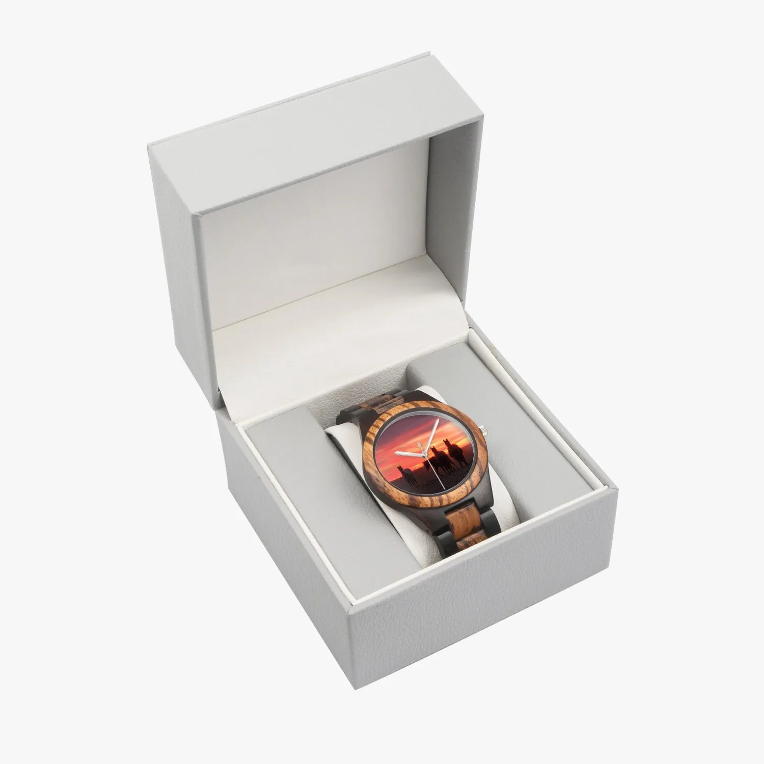 Wooden Watch Indian Ebony Horses Four Sunrise