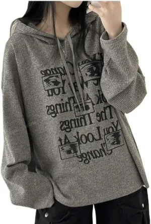 Y2k Women Autumn Streetwear Oversized Hoodies Harajuku Long Sleeve Letter Print Pullovers Casual Female Sweatshirts Tops