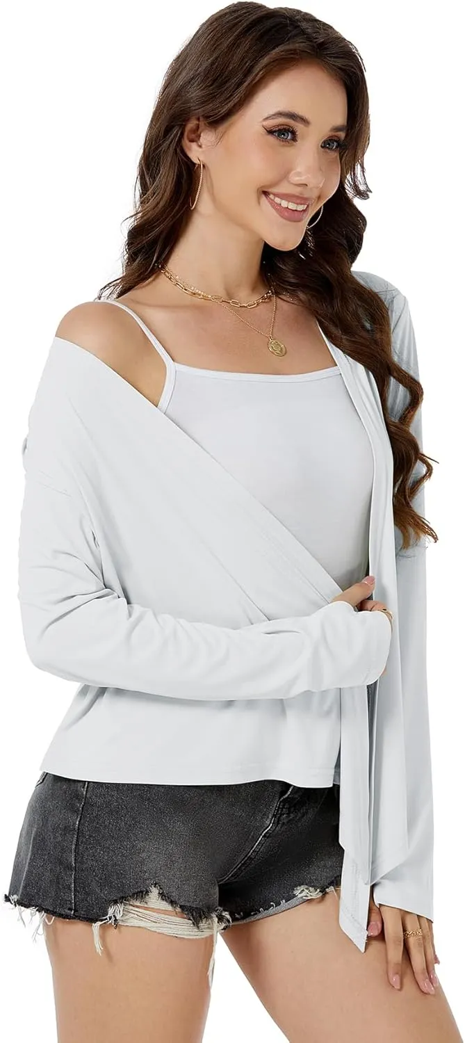 Yekaty Women's Summer Front Tie Cardigan Coveups Shrug Long Sleeve Lightweight Short Shawl Tops