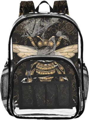 Yellow Bee Black School Bags, Clear Plastic Bag, Transparent Backpack, Backpack for Girls 8-10