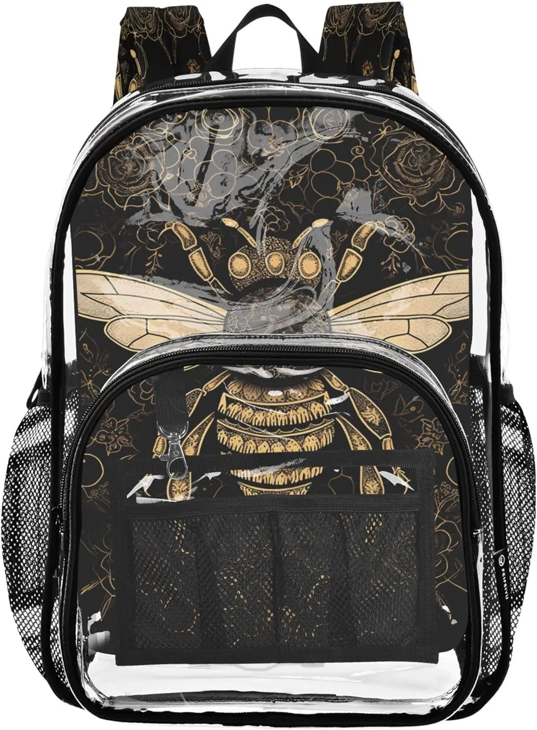Yellow Bee Black School Bags, Clear Plastic Bag, Transparent Backpack, Backpack for Girls 8-10
