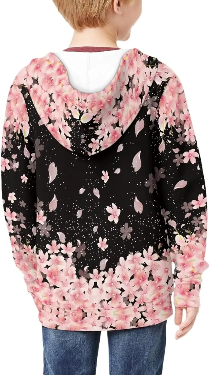 Yewattles Unisex Boys Girls Zip Up Hoodies Sweatshirts Long Sleeve Printed Top with Pockets Thin Coat for Age 6-16 Kids