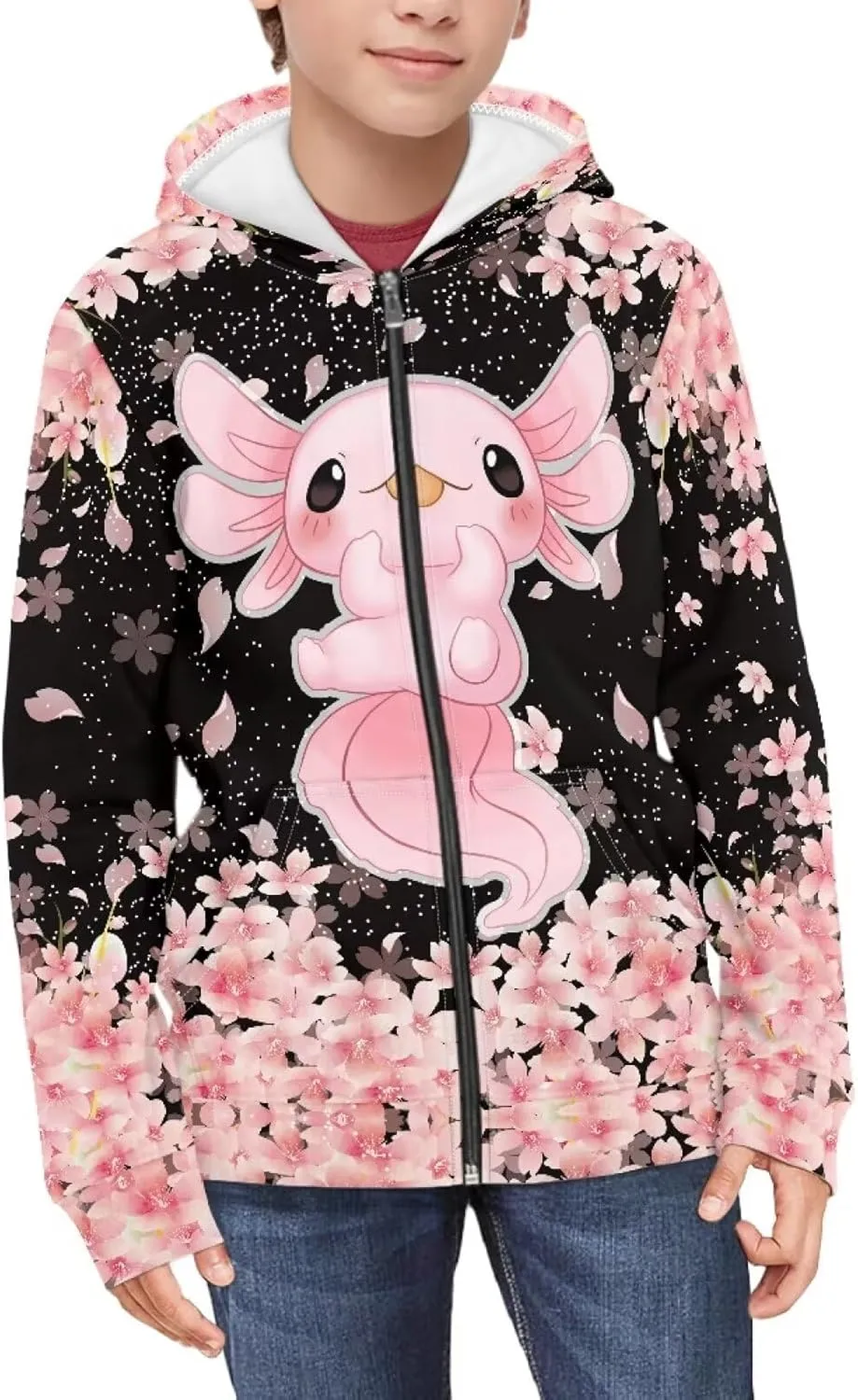 Yewattles Unisex Boys Girls Zip Up Hoodies Sweatshirts Long Sleeve Printed Top with Pockets Thin Coat for Age 6-16 Kids