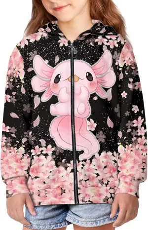 Yewattles Unisex Boys Girls Zip Up Hoodies Sweatshirts Long Sleeve Printed Top with Pockets Thin Coat for Age 6-16 Kids