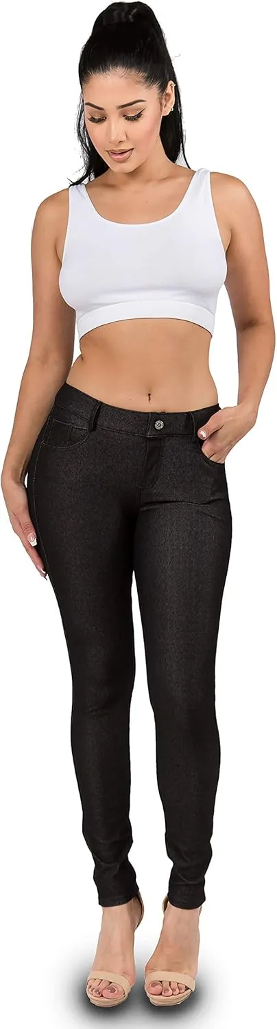 Ylluo Women's Jeggings with Pockets - Skinny Fit Denim Look - High Waisted Stretchy Pull On Pants - Full-Length & Capri