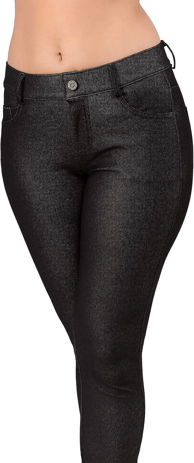 Ylluo Women's Jeggings with Pockets - Skinny Fit Denim Look - High Waisted Stretchy Pull On Pants - Full-Length & Capri