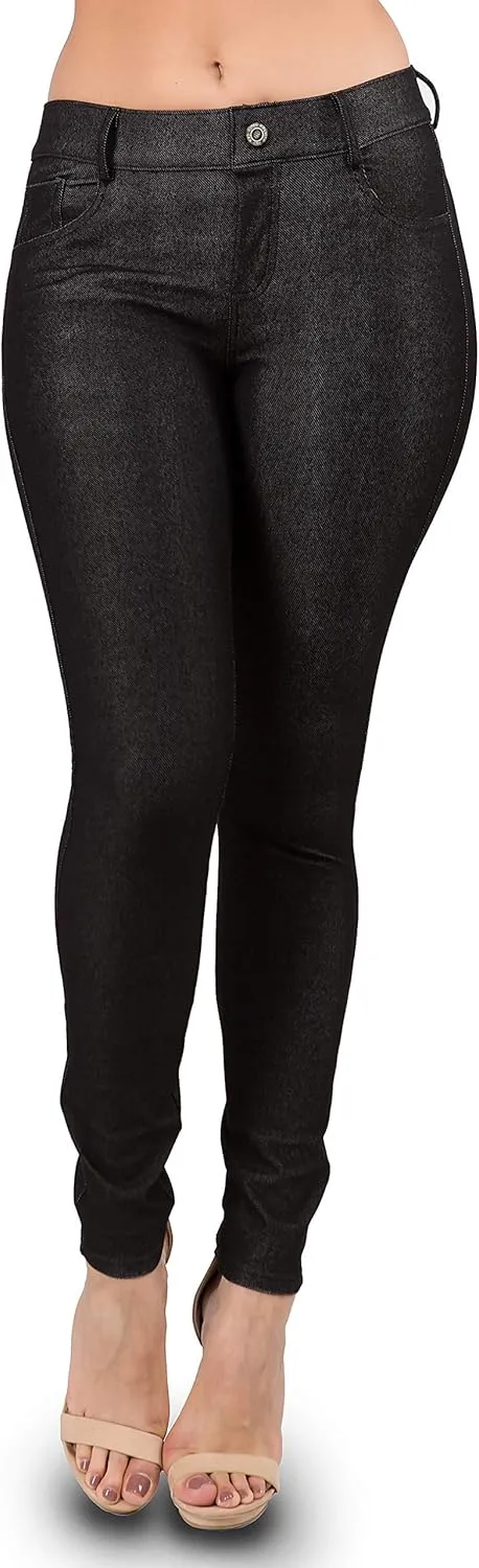 Ylluo Women's Jeggings with Pockets - Skinny Fit Denim Look - High Waisted Stretchy Pull On Pants - Full-Length & Capri