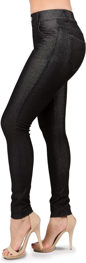Ylluo Women's Jeggings with Pockets - Skinny Fit Denim Look - High Waisted Stretchy Pull On Pants - Full-Length & Capri