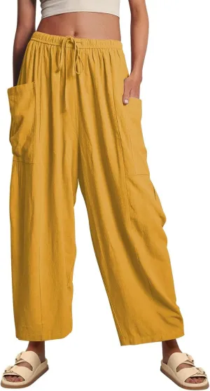 YOCUR Women Summer Beach Vacation Pants High Waisted Wide Leg Pants Printed Loose Flowy Casual Palazzo Lounge Trousers