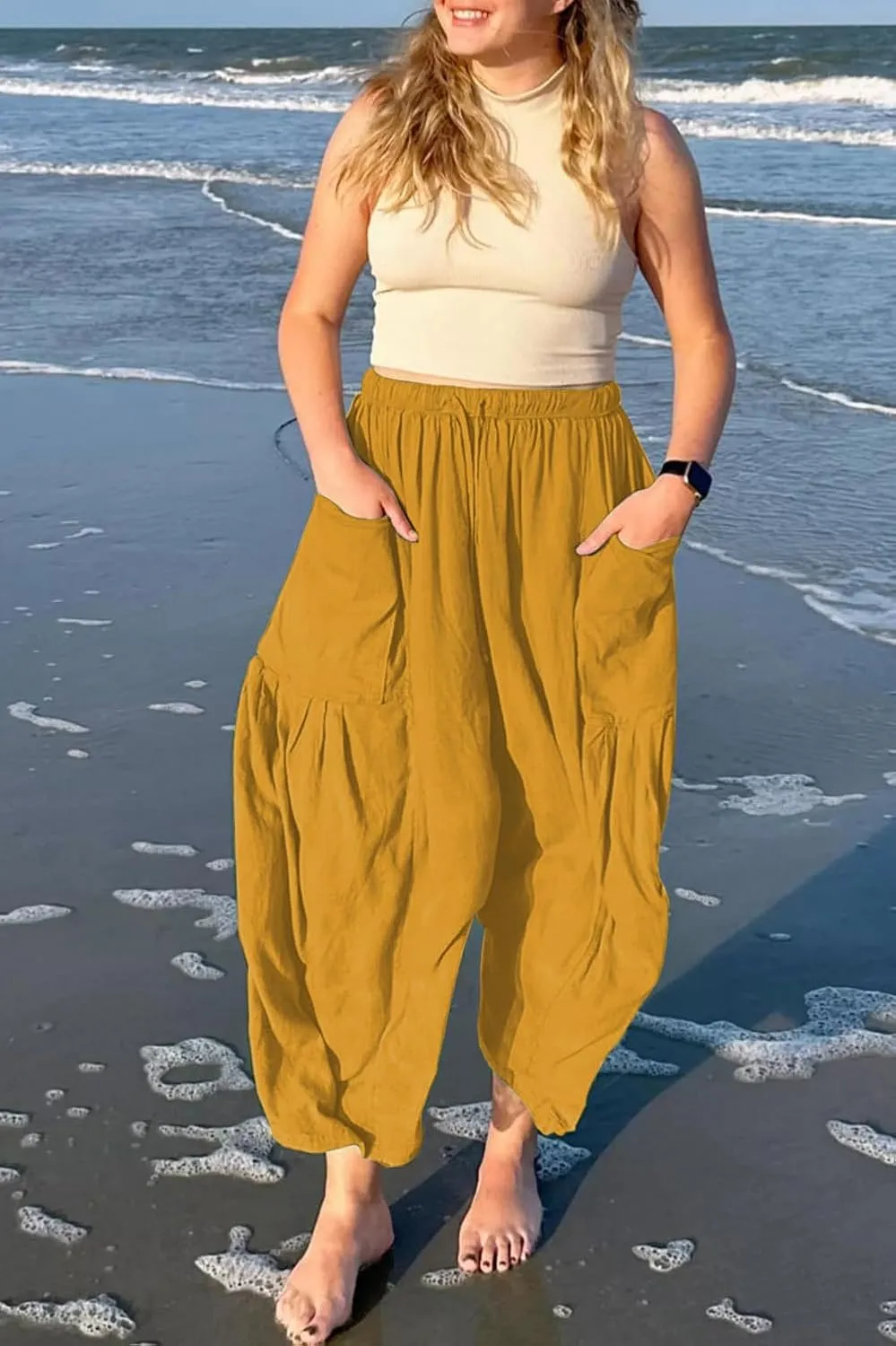 YOCUR Women Summer Beach Vacation Pants High Waisted Wide Leg Pants Printed Loose Flowy Casual Palazzo Lounge Trousers