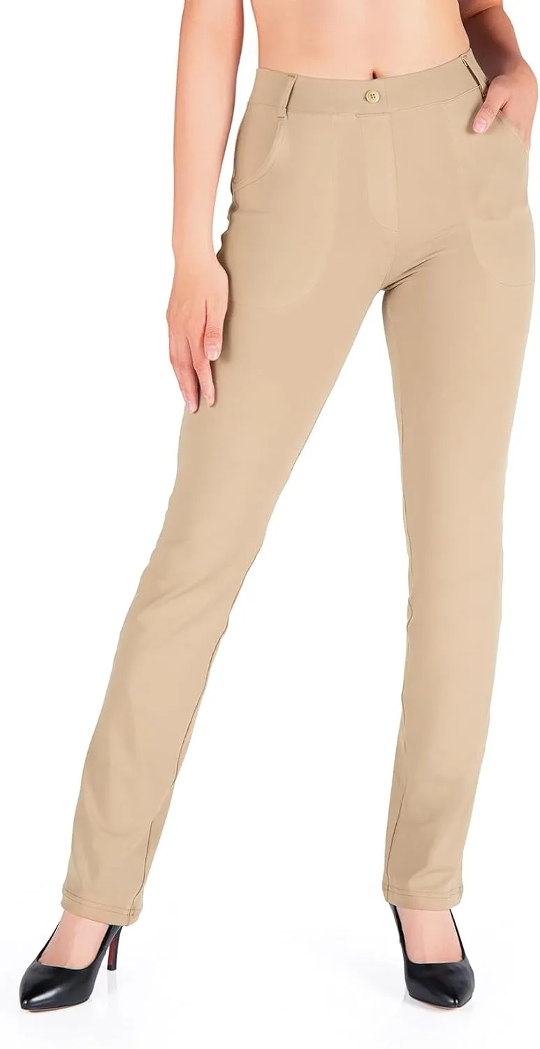 Yogipace,Belt Loops,Women's Petite/Regular/Tall Straight Leg Yoga Dress Pants