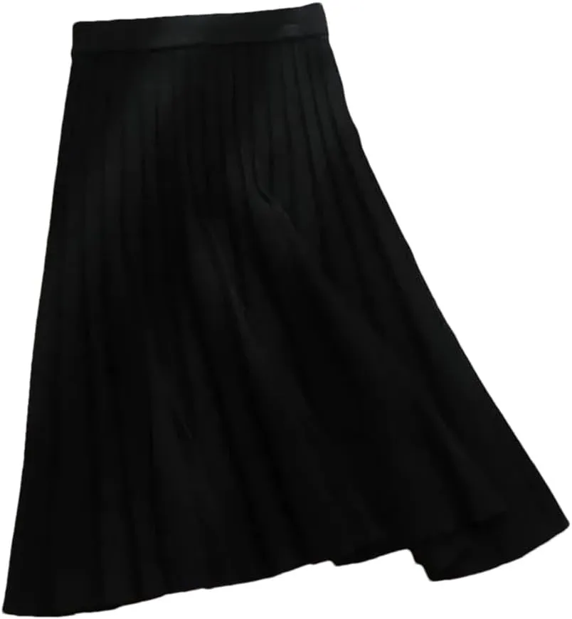YTR6TW Women Winter Knitted Midi Skirt Elegant High Waist Pleated A-Line Long Skirt Spring Autumn Korean Skirt