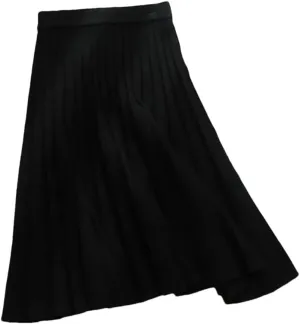 YTR6TW Women Winter Knitted Midi Skirt Elegant High Waist Pleated A-Line Long Skirt Spring Autumn Korean Skirt