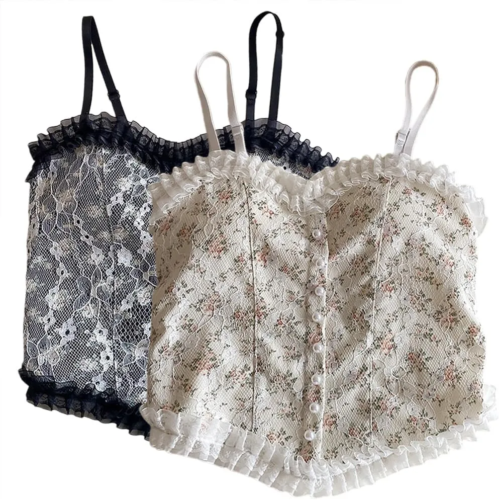 Zcargel 1/2PCS Floral Camisole Floral Lace Camisole Women Sexy Summer Tank Top Spaghetti Straps Camisole V-Neck Camisole