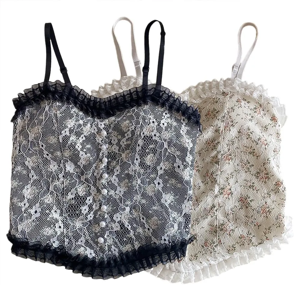 Zcargel 1/2PCS Floral Camisole Floral Lace Camisole Women Sexy Summer Tank Top Spaghetti Straps Camisole V-Neck Camisole