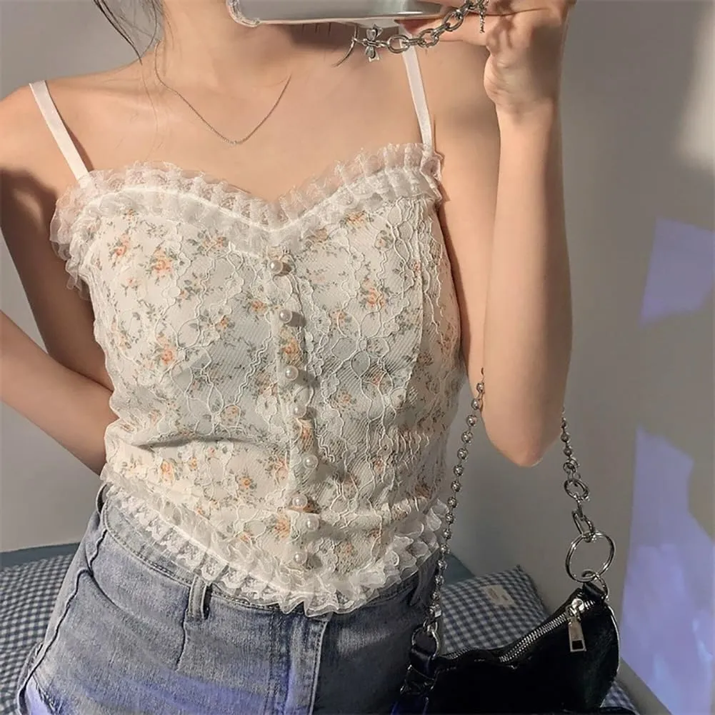 Zcargel 1/2PCS Floral Camisole Floral Lace Camisole Women Sexy Summer Tank Top Spaghetti Straps Camisole V-Neck Camisole