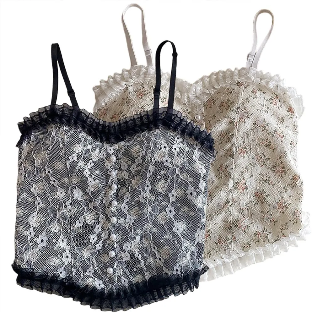 Zcargel 1/2PCS Floral Camisole Floral Lace Camisole Women Sexy Summer Tank Top Spaghetti Straps Camisole V-Neck Camisole